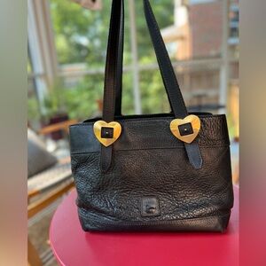 Vintage Dooney & Bourke Black Quilted Leather Satchel with Heart Hardware Rare!